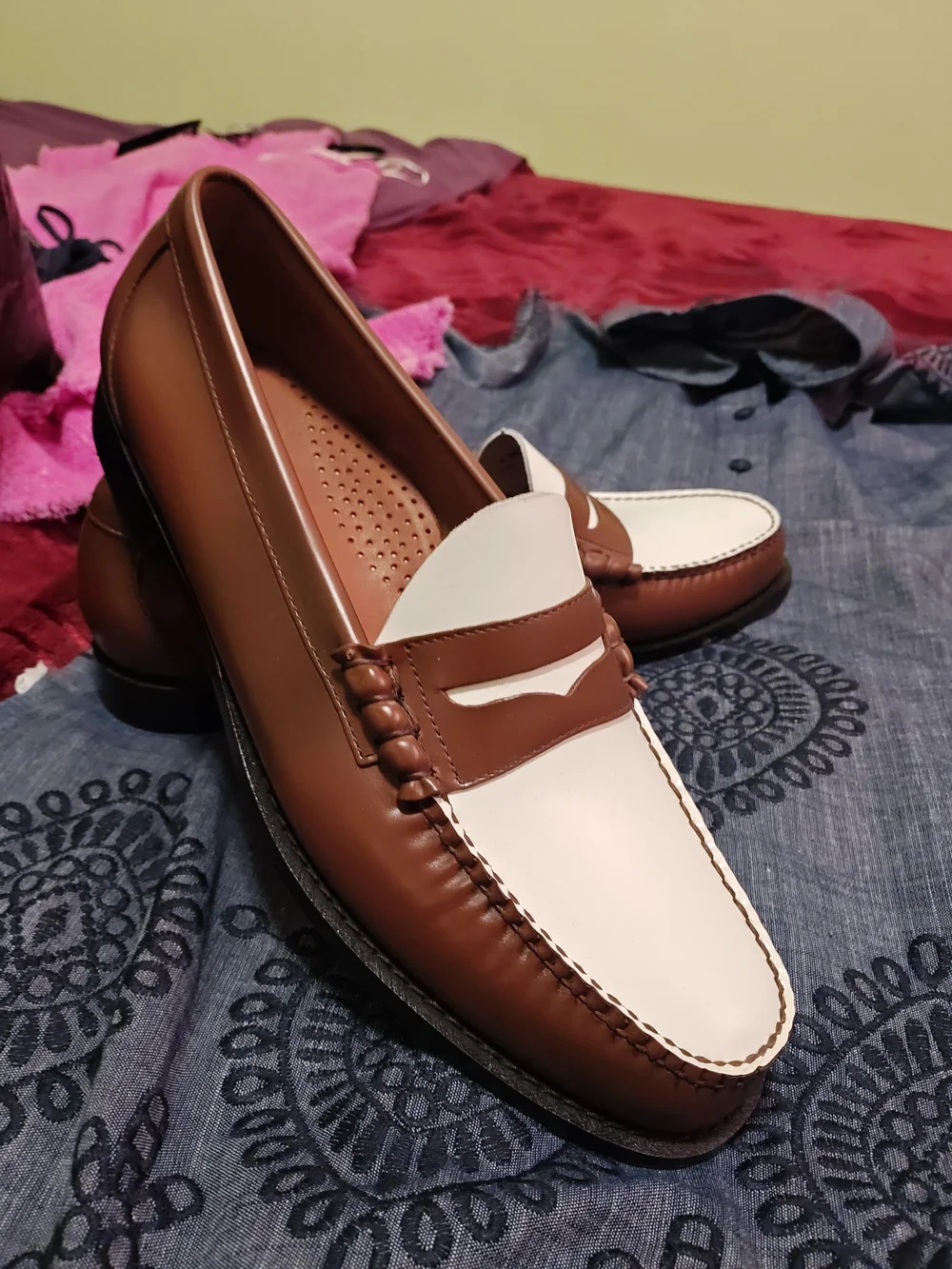 G.H. Bass & Co. Two-Tone Brown and White Penny Loafers 14